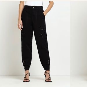 River Island Black Zip Cargo Trousers size 6